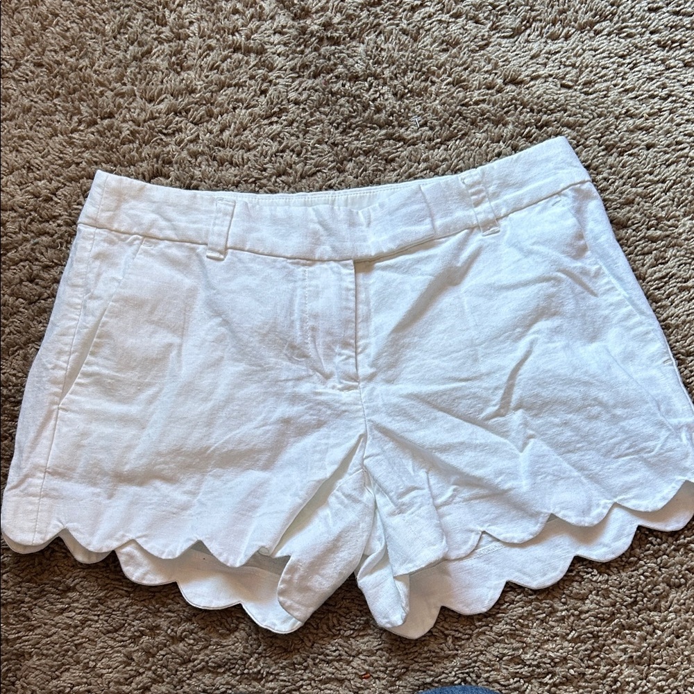 J. Crew High Waist White Scalloped Shorts